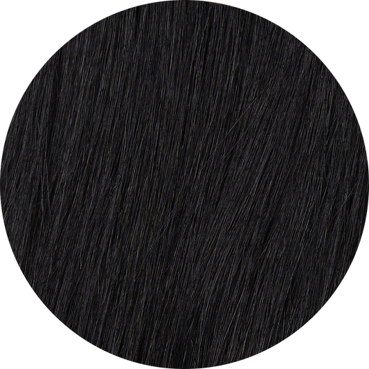 A close-up image of black clip-in hair extensions showcasing the texture and color of the hair.