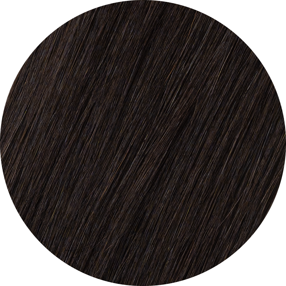 A close-up image of dark brown clip-in hair extensions showcasing the texture and color of the hair.