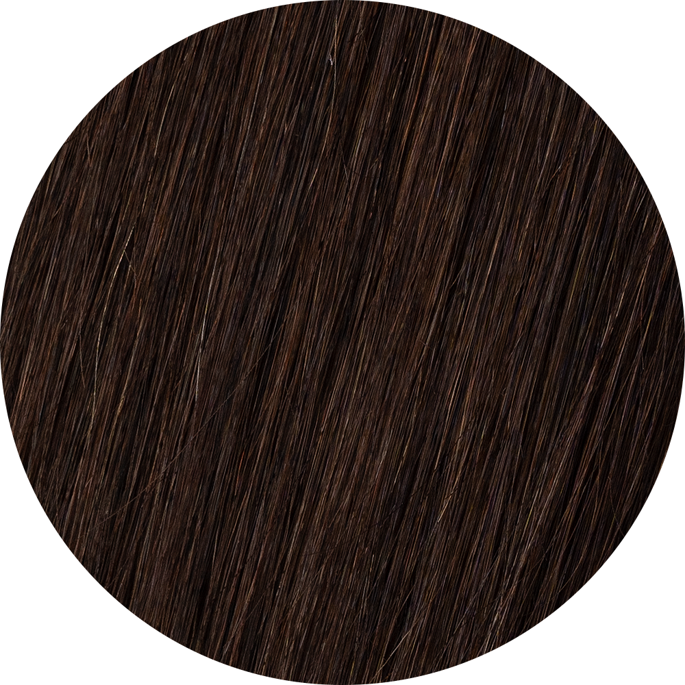 A close-up image of brown clip-in hair extensions showcasing the texture and color of the hair.