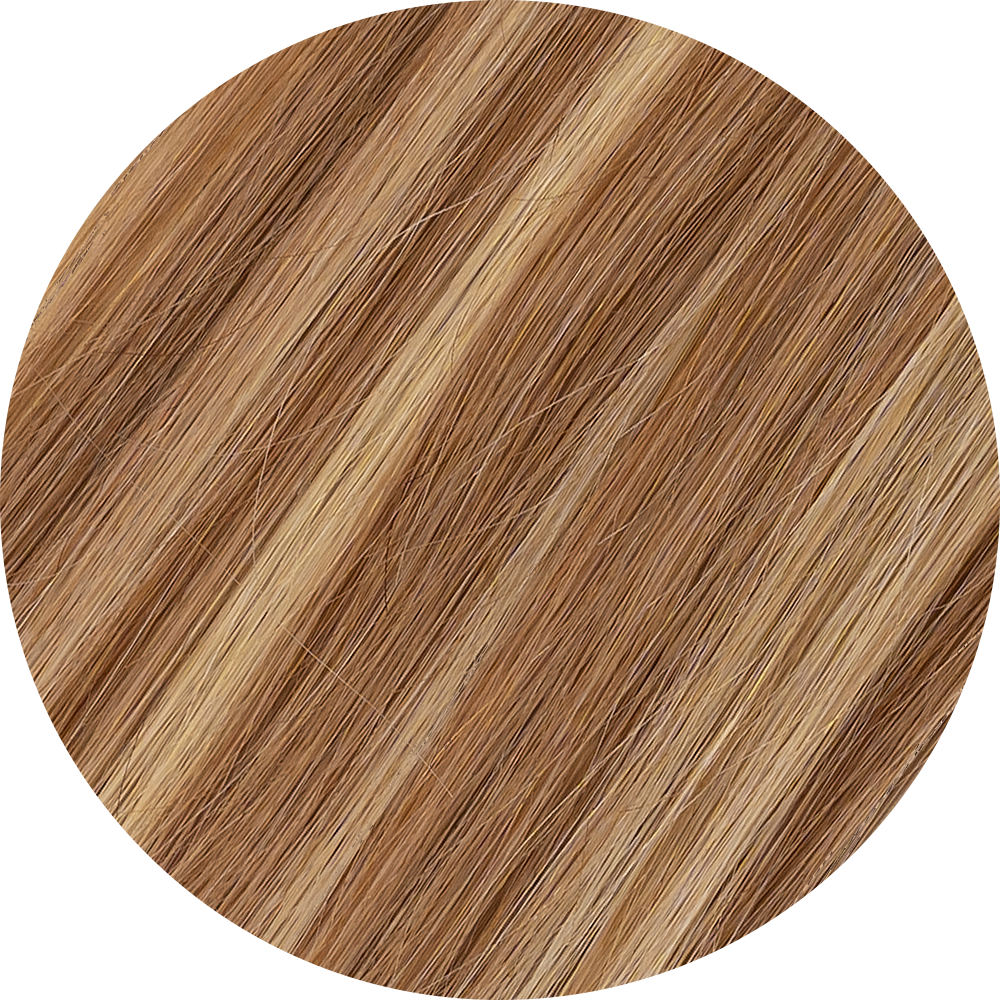 A close-up image of highlights clip-in hair extensions showcasing the texture and color of the hair.
